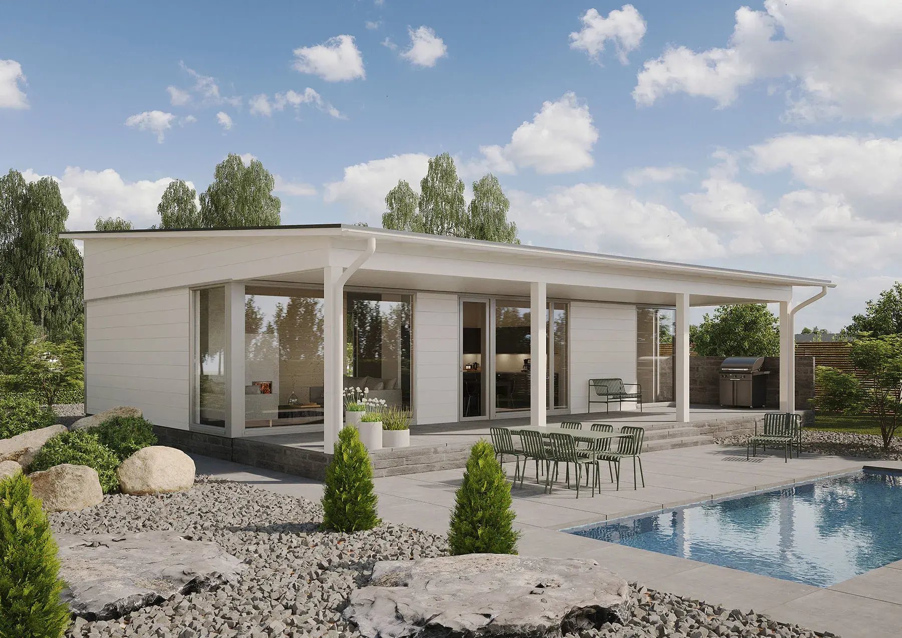 Une maison scandinave en kit avec piscine 