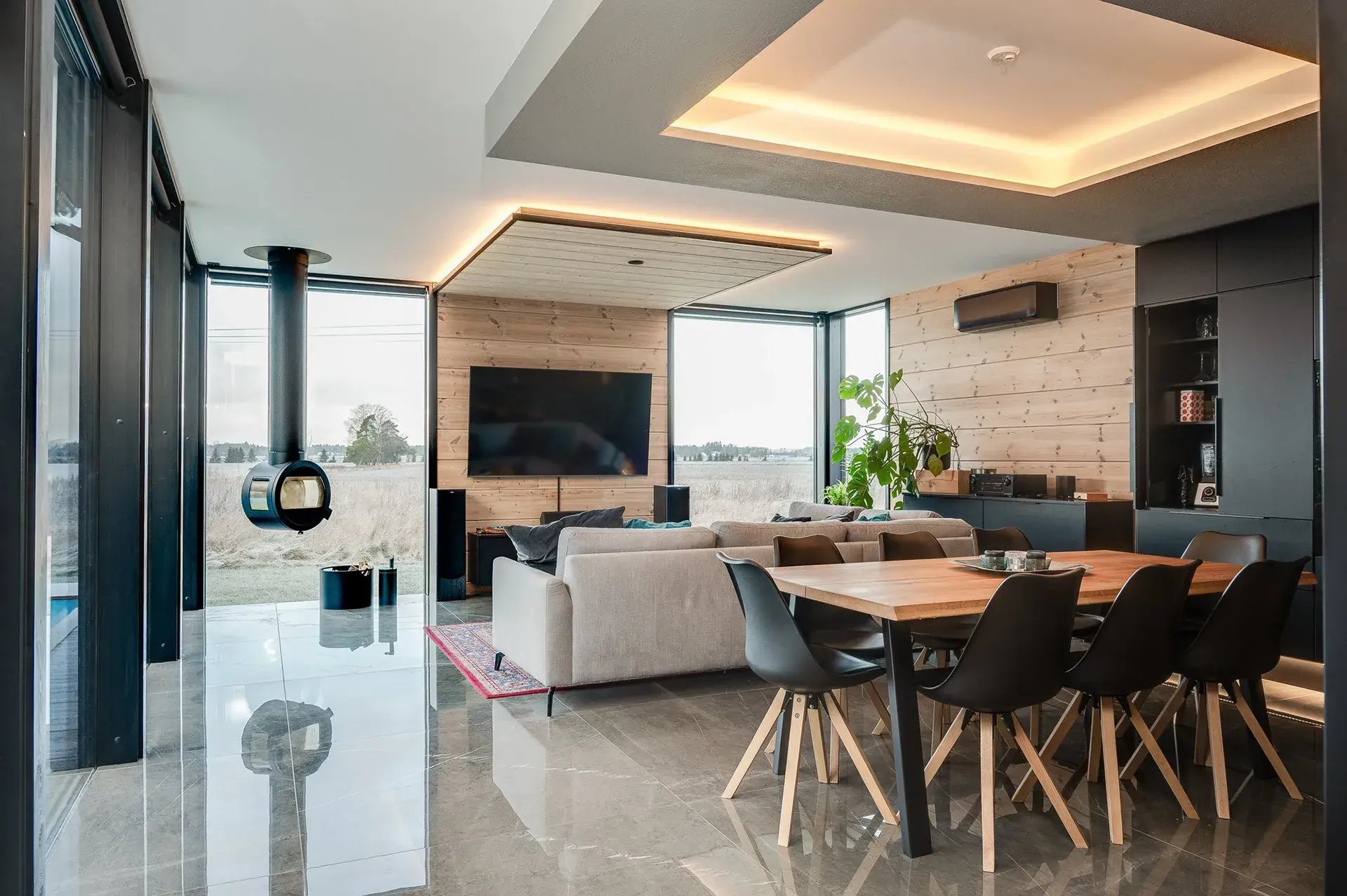 Intérieur maison madrier sans tassement