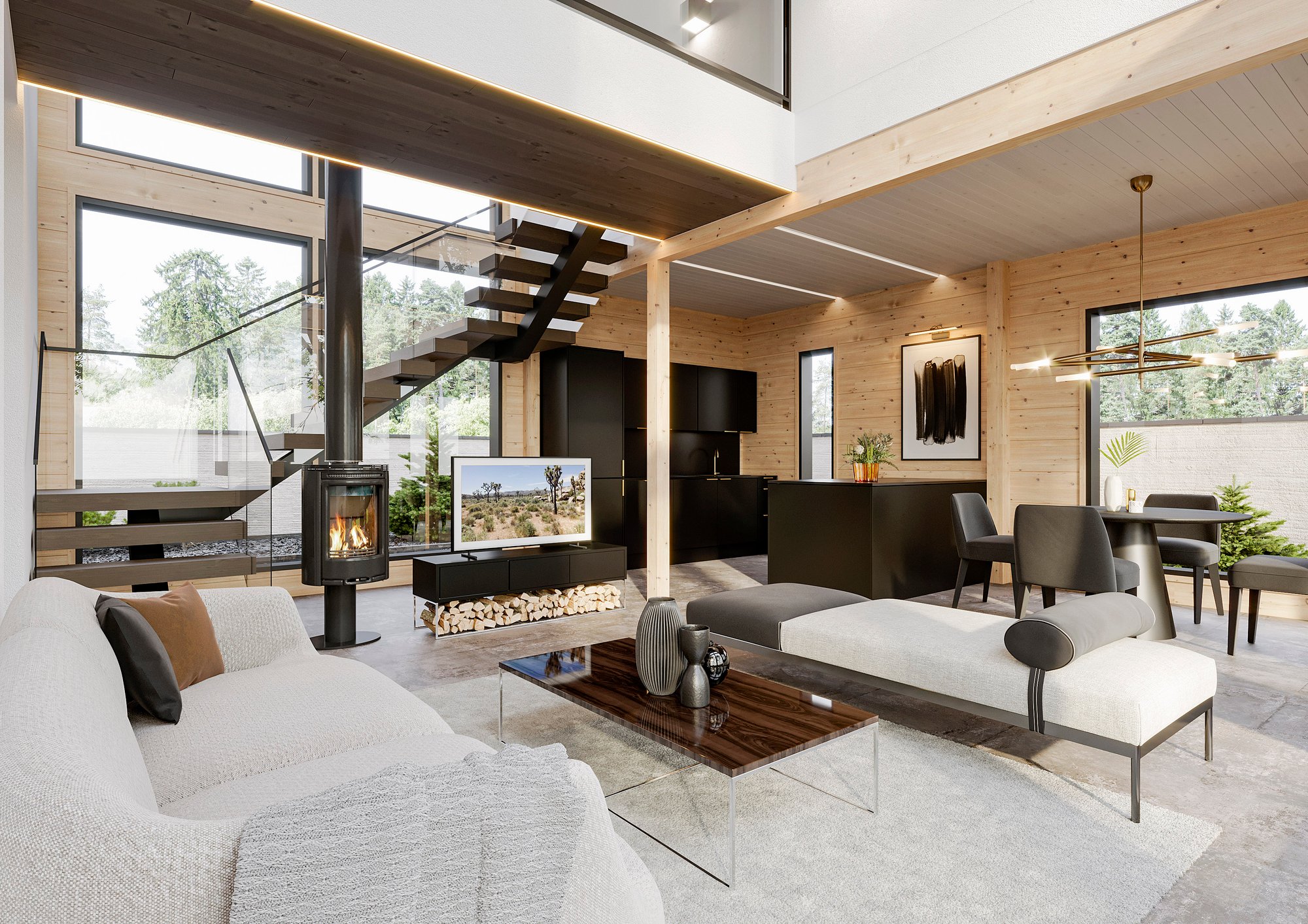 Hill_House_124A_sisakuva_moderni_sisustus_hirsitalo_hirren_kasittely