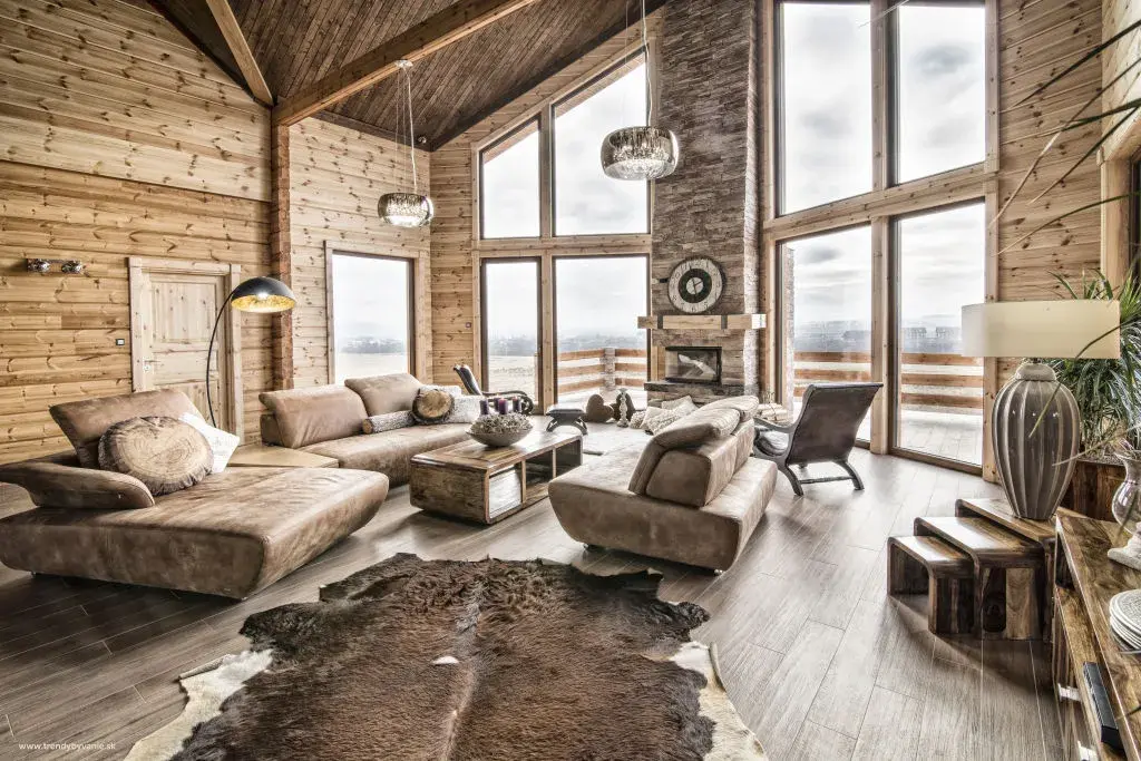 Salon d'une maison bois haut de gamme