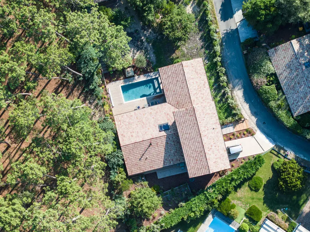 Vue haute de la maison d'architecte Lacanau